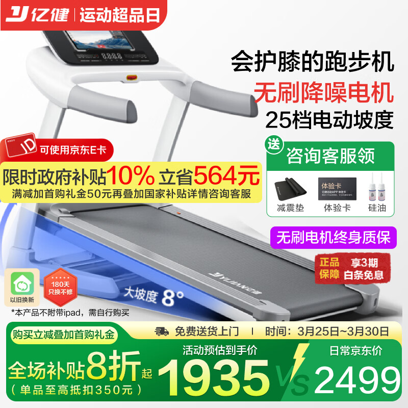 90度垂直折叠家用跑步机_亿健ELF Pro跑步机_跑步机的1坡度是几度